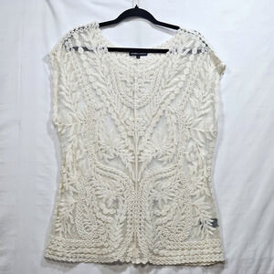 Knapp Studio Crochet Sheer Lace Blouse Size S Boho Peasant Coachella Festival